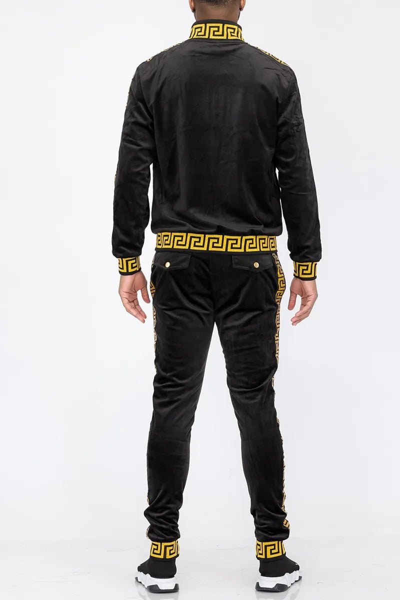 Men's Full Size Velour Zip Up Jacket and Drawstring Pants Set Plus Size - FamilyClothes