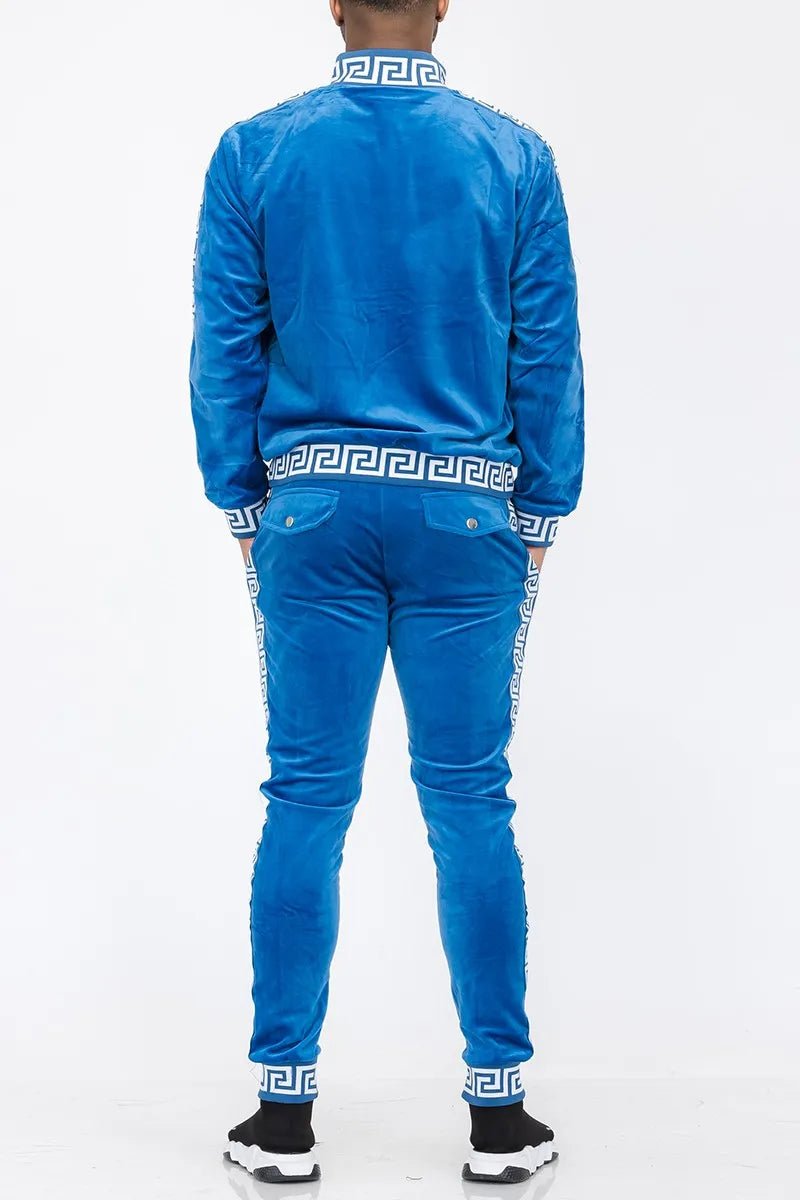 Men's Full Size Velour Zip Up Jacket and Drawstring Pants Set Plus Size - FamilyClothes