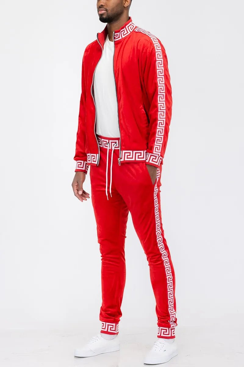 Men's Full Size Velour Zip Up Jacket and Drawstring Pants Set Plus Size - FamilyClothes