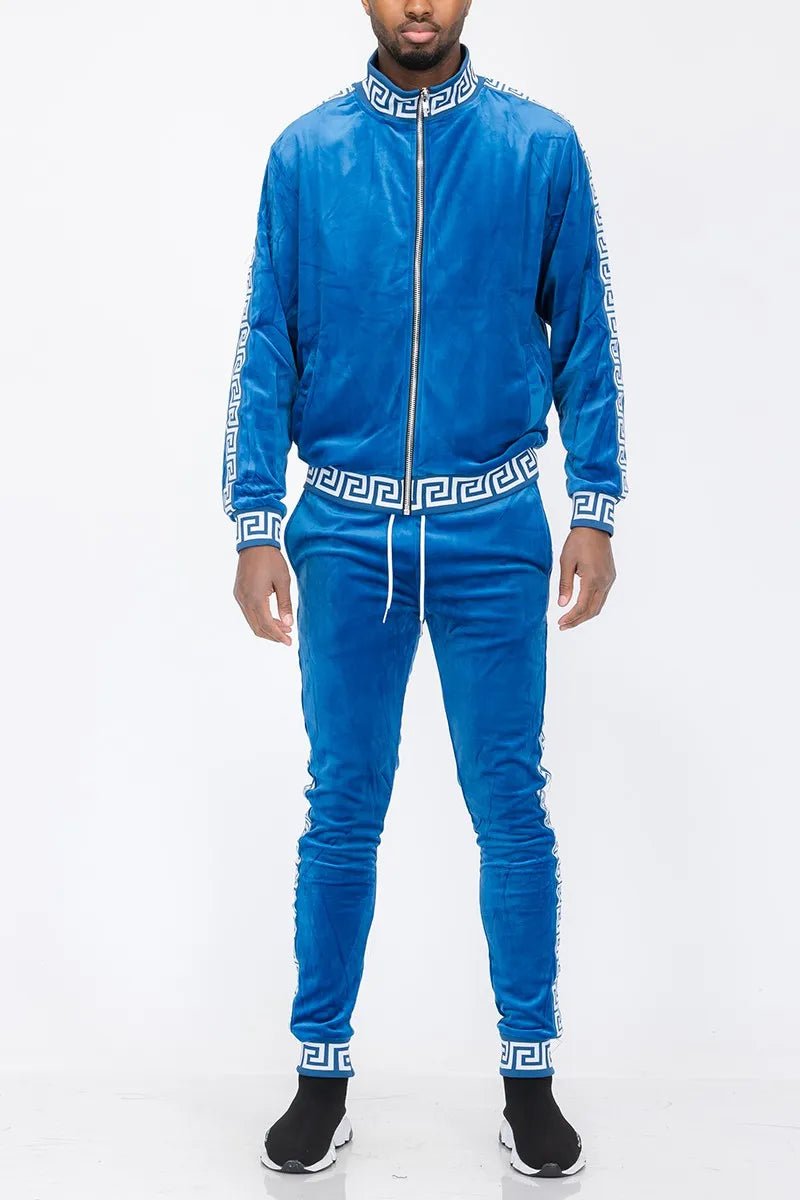 Men's Full Size Velour Zip Up Jacket and Drawstring Pants Set Plus Size - FamilyClothes