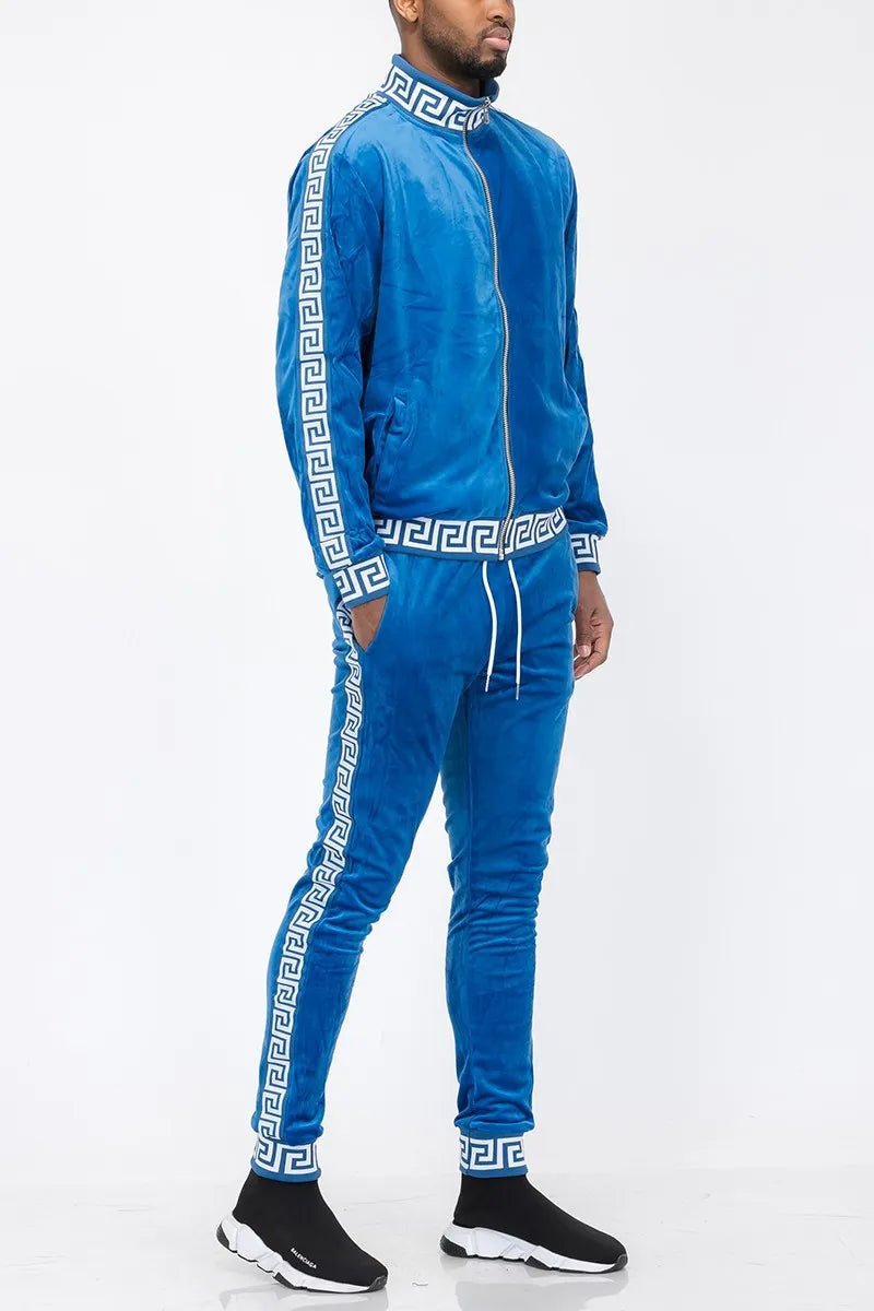 Men's Full Size Velour Zip Up Jacket and Drawstring Pants Set Plus Size - FamilyClothes