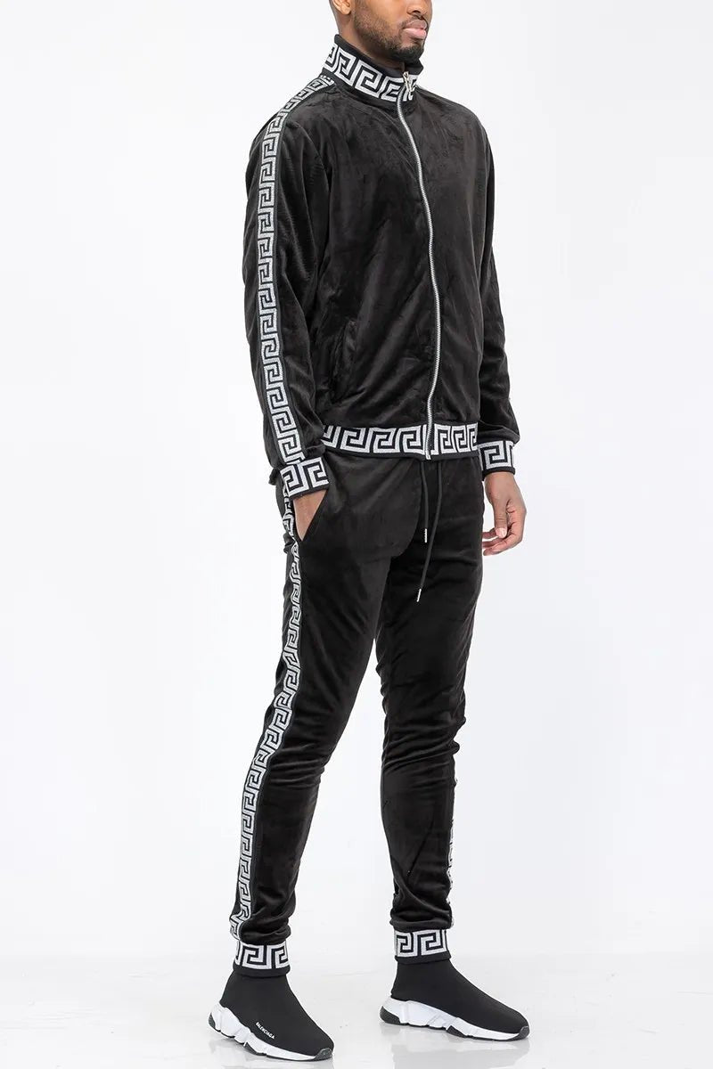 Men's Full Size Velour Zip Up Jacket and Drawstring Pants Set Plus Size - FamilyClothes