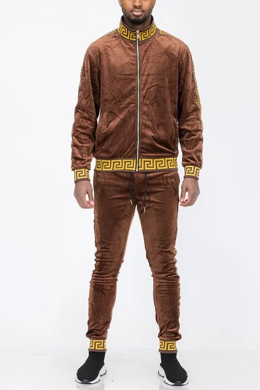 Men's Full Size Velour Zip Up Jacket and Drawstring Pants Set Plus Size - FamilyClothes