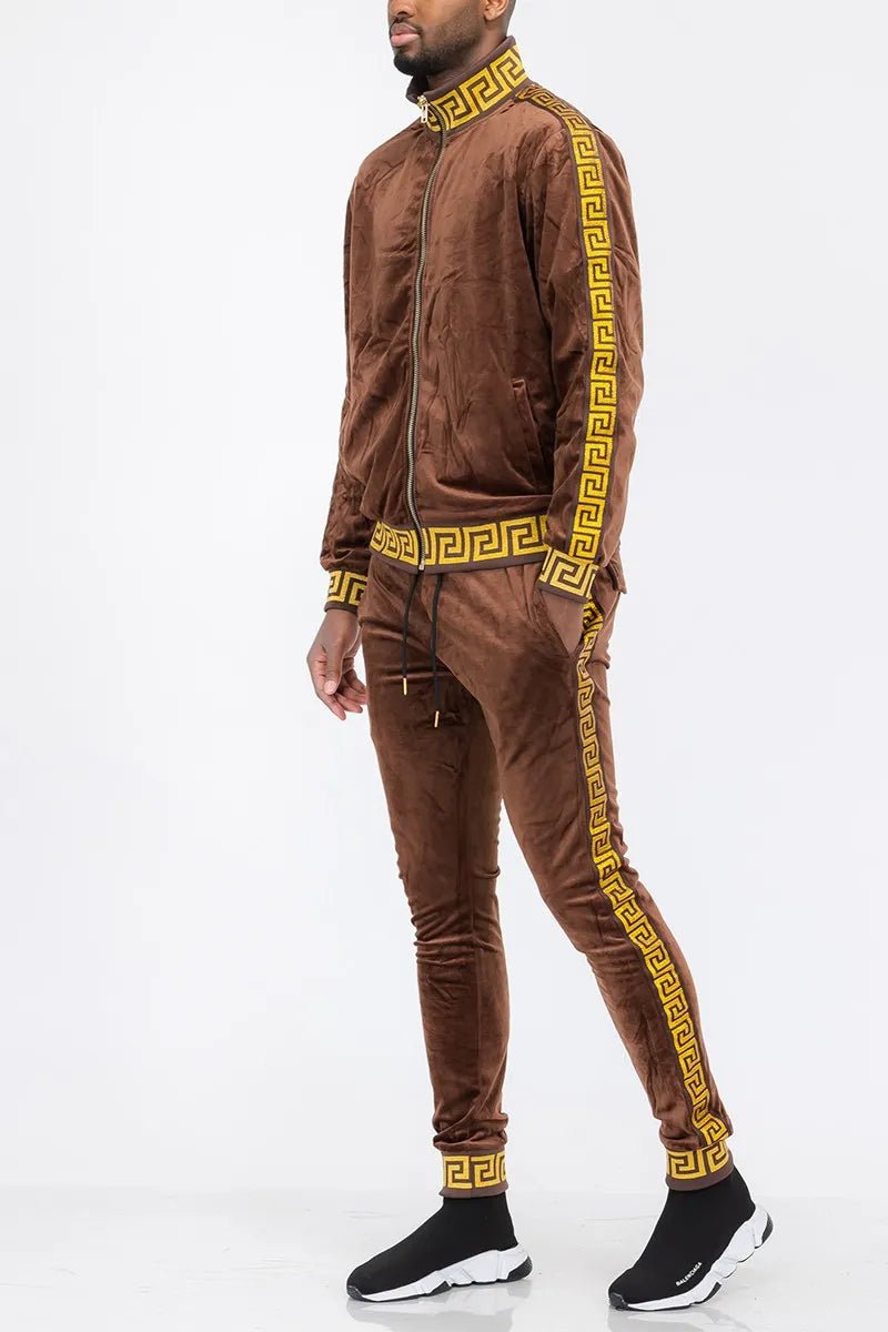 Men's Full Size Velour Zip Up Jacket and Drawstring Pants Set Plus Size - FamilyClothes