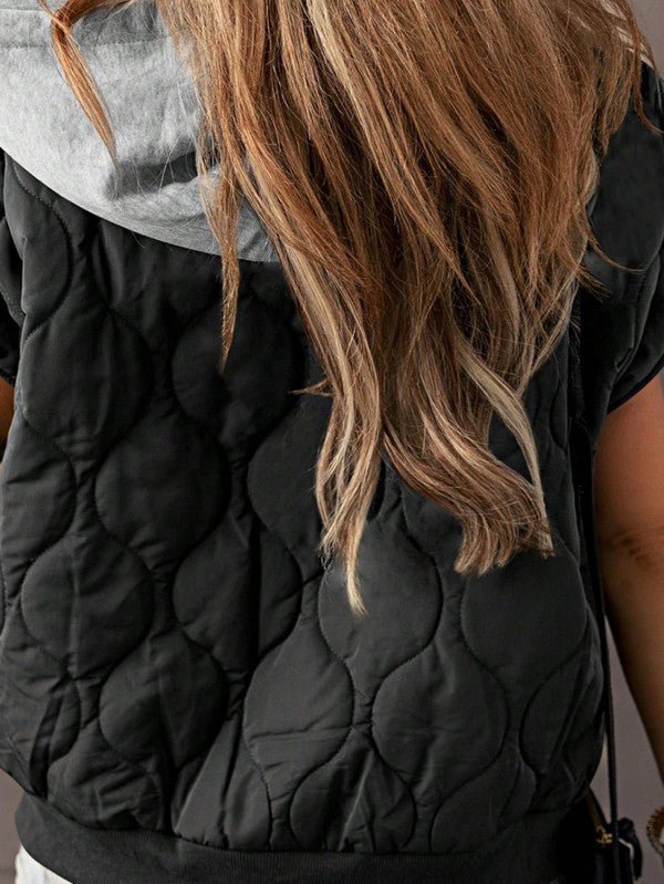 Oversized Drawstring Hooded Zip Up Puffer Vest - FamilyClothes