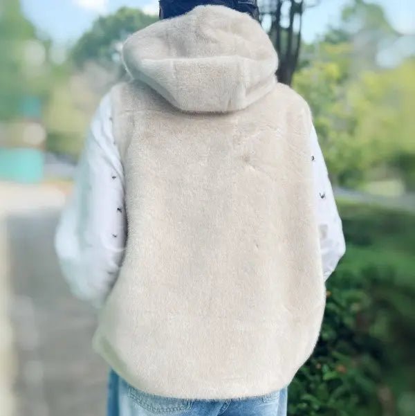 Real Feel Faux Mink Hooded Vest - FamilyClothes